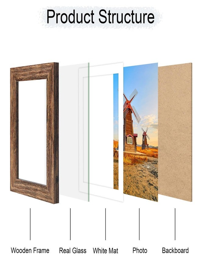ccdcc 4x6 Picture Frame Set of 4, 4 x 6 Wood Photo Frames with Mat for 3.5x5, Natural Wooden Frame with Real Glass Cover for Wall and Tabletop Display,Rustic Brown - Image 3